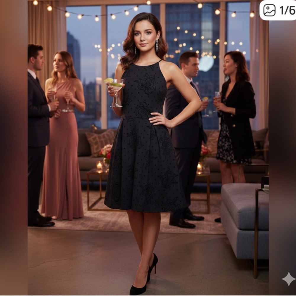 Aqua 100% Bloomingdale’s exclusive Black Floral haltered top Mini Dress NWT